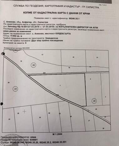 Продажба - Земеделска земя в Алеково,  Силистра