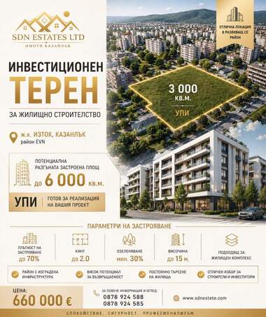 Πώληση - Οικόπεδο για κατασκευή σε Казанлък,  Стара Загора