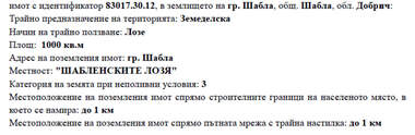 Продажба - Земеделска земя в Шабла,  Добрич