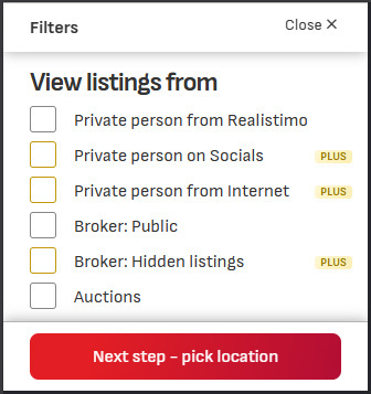 Filter real estate listings from owner - Owner published